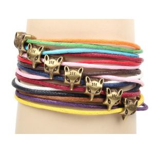 Multi string cord layering charm cuff bracelets, multi color leather cuff