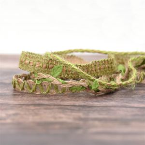 Leaf Dark Green Burlap Ribbon 2mm-15mm*10y Jute Wired Ribbon