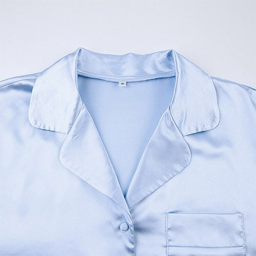 OEM maufactory Spring European And American Pajamas Silk Long Sleeved Pajamas Turn Over Neck