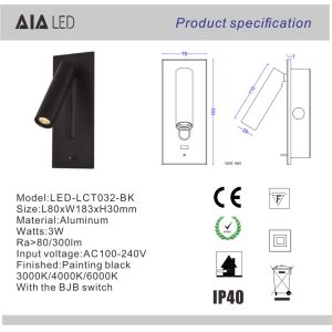 Adjustable stainless steel flexible LED headboard reading light modern aluminum