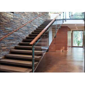 Concealed Keel Floating Steps Staircase With Tempered Glass Railing Systems