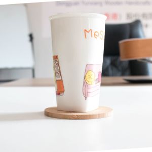 Round Laser Logo Table Bamboo Drink Coasters Funny Housewarming Gift