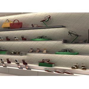 Fashion Shoe Display Wall Shelves , Round Footwear Display Stands MDF Material