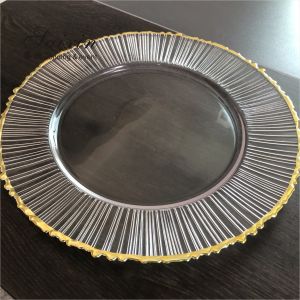 Christmas Glass Charger Plate For Wedding Events Table Decoration Gold Rim Set