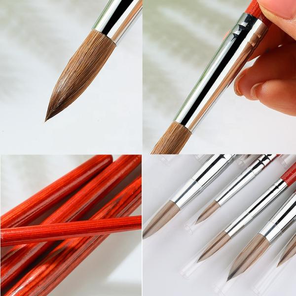 Custom Logo 100% Pure Kolinsky Brush Black Pink White Wooden Petal Crimped Kolinsky Acrylic Nail Brushes for Acrylic Nails Art