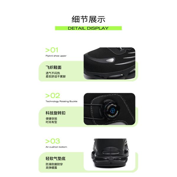 Black / Gray Fly Weave Safety Boots With Kevlar Midsole And Air Cushion Sole For Comfortable Work