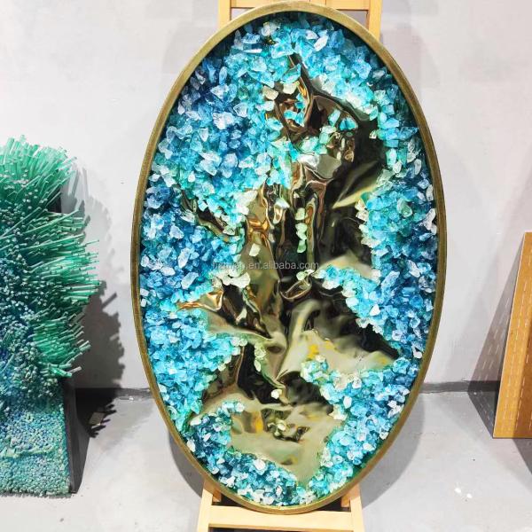 Round Abstract 3D Metal Art Painting Handmade Ink Paintings Wall Arts With Frame