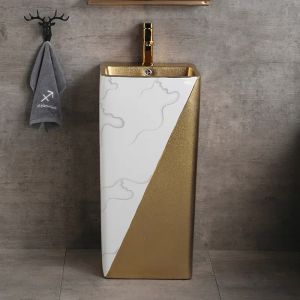 Pedestal 9L Floor Standing Bathroom Sinks Luxury Gold One Piece