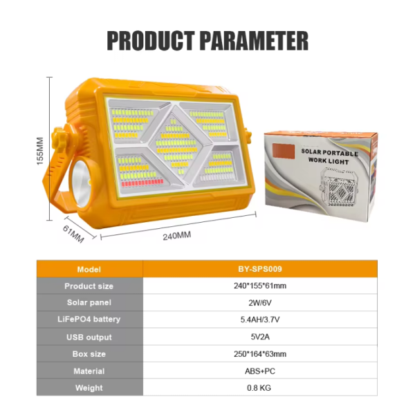 Multifunctional Solar-Powered Portable Work Light - Magnetic mounting feature