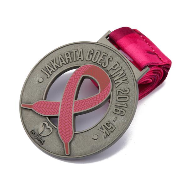 Zinc Alloy Custom Metal Medals For Marathon Running Sport Colorful Ribbon