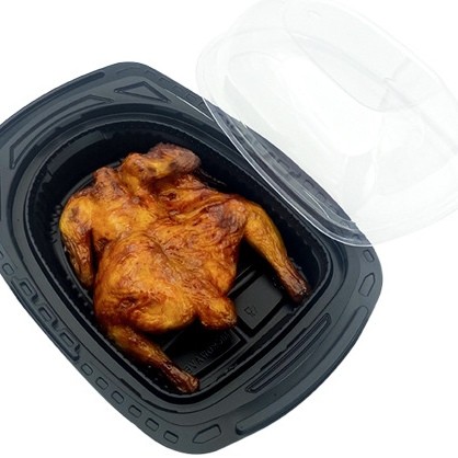 Transparent PP Roast Chicken Plastic Container Black Bottom Anti Fog Lid