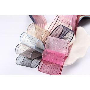 10mm-25mm Gold Line Striped Polyester Organza Ribbon for Gift Wrapping and Boxes