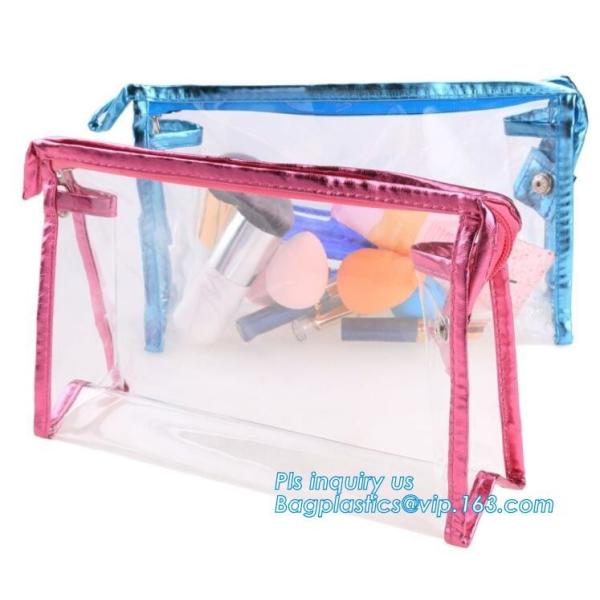 Clear PVC Makeup Bag With Button Closure Slider Cosmetic Packaging Bags, cosmetic packaging slider bag with custom logo,