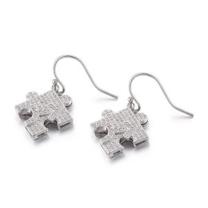 China Girls 925 Silver CZ Earrings 4.33g Puzzle Piece Stud Earrings on sale
