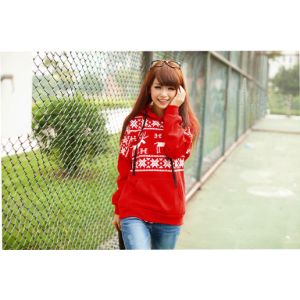 Long Sleeve Women / Ladies Hooded Sweatshirts , Red / White