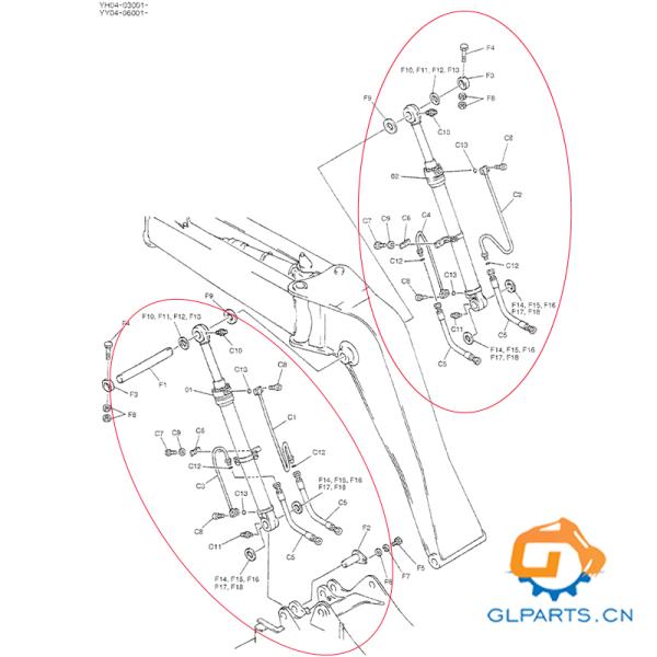SK135 SK135SR Hydraulic Boom Cylinder YY01V00001F1 YY01V00002F1 For Kobelco