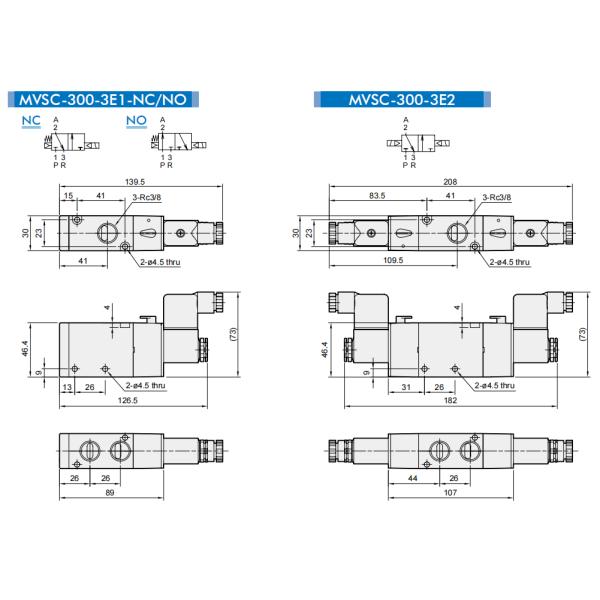 MVSC-300-4E1 MVSC-300-4E2 3/8 Mindman 5/2 Way Pneumatic Solenoid Valves 0.2-0.8Mpa Aluminum DC24V AC220V AC110V DC12V