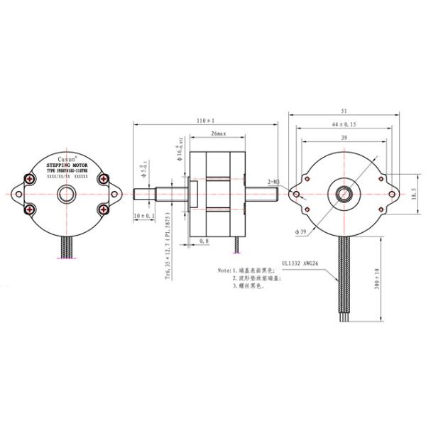 Pancake NEMA 16 Stepper Motor 26mm Body 0.5A 0.1N.m For Precise Instrument