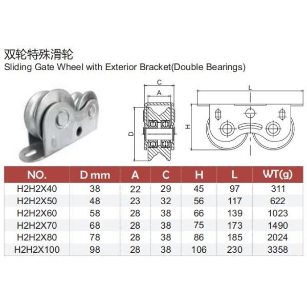 78mm High Recess Mount 2 Metal Sliding Gate Wheel Assembly Y Groove