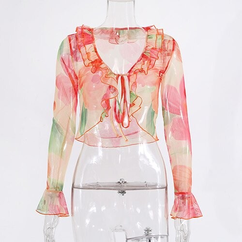 OEM maufactory European and American women's clothing polyester2023 Summer new sexy deep V -neck long sleeve t -shirt