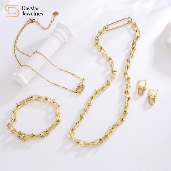 Buy 18k Gold Plated Diamond Zircon Jewelry Set Horseshoe U Geometric at wholesale prices