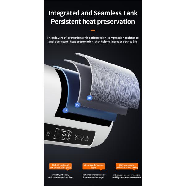 40L/50L/60L/80L 2000W Electric Bathroom Hot Storage Water Heater Plastic for Shower 1 Piece Touch Button Wall Mounted IPX4 220