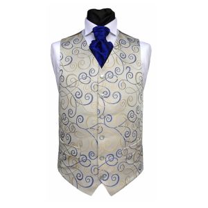 Gentlemen's blue paisley waistcoat&cravat&hanky set