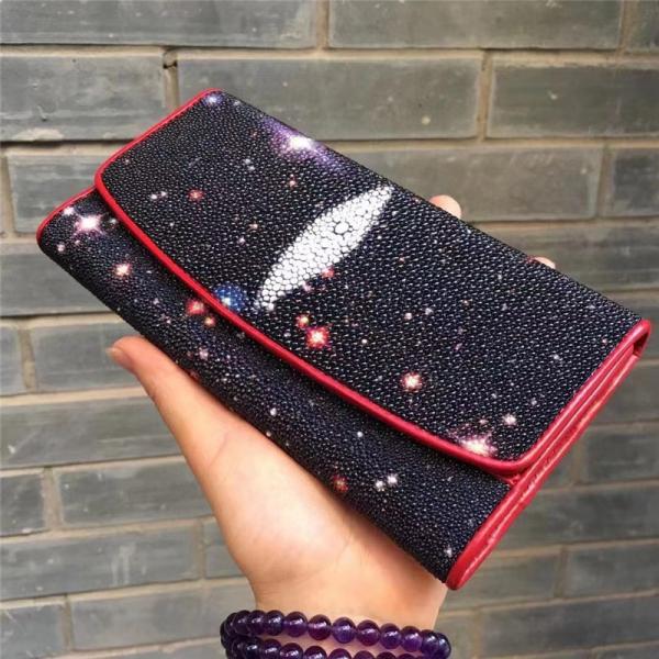 Buy Authentic Real True Stingray Skin Female Long Wallet Genuine Exotic Leather Lady Chic Star Clutch Women Large Card Purse at wholesale prices