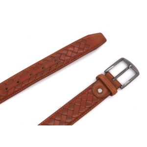 3.8CM Handmade Braided Weave Mens Casual Leather Belt With Alloy Pin Buckle