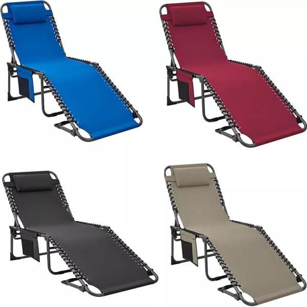 Outdoor Patio Garden Beach Portable Camping Sun Lounger Chair with Lightweight Design