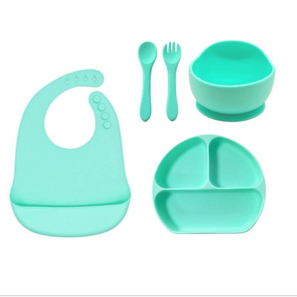 Silicone Baby Feeding Set 5pcs Best Waterproof Safety Easy Clean Bowl with Spoon Bib