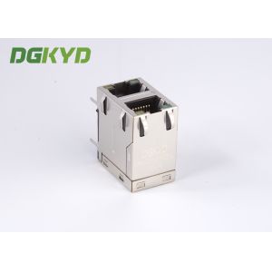 Stack two port 10 Pin 1000 BASE RJ45 Jack Female Ethernet Connector with LED EMI