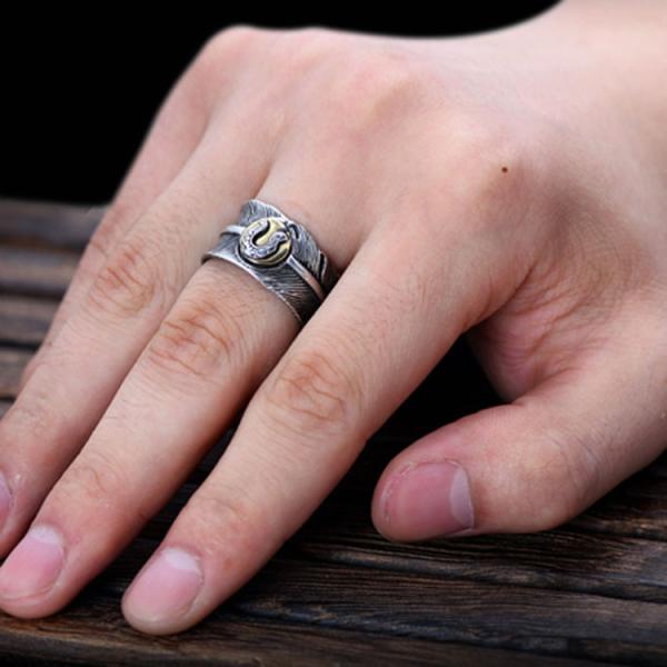 Men Women Retro Unique Feather Shapes Gold Silver Two Tone Ring (R2018040210)