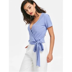 New Fashion Fitness Clothing Women Wrap Ribbed Top