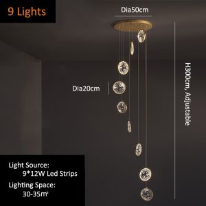 Luxury Crystal Chandelier For Staircase Gold Black Home drop light circle led