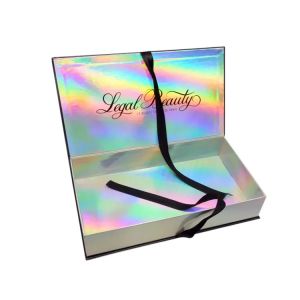 High End Luxury Laser Paper Hair Extension Packaging Gift Boxes with Ribbon Bow