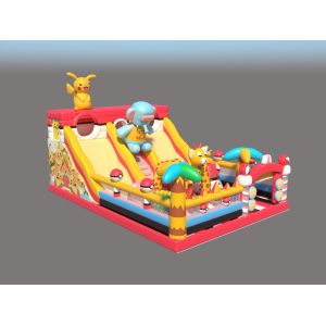 Pikachu Park Commercial Inflatable Bouncy Castles With Big Slides
