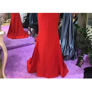 Hanging Neck Red Mermaid Style Prom Dress Top Beading Deep V Neck Backless