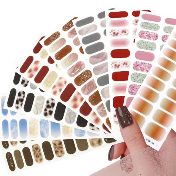 New Design Nails Artificial Solid Color Full Cover semi cured gel nail sticker