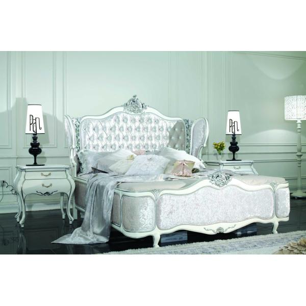 ISO 9001 Victorian Luxury European Bedroom Furniture White Silver Classic Bedroom Sets