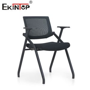 Black Mesh Training Chair With Armrests Foldable In Modern Style