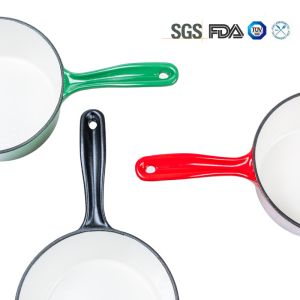 16cm Red Enameled Iron Cast Saucepan Pot With Long Handle