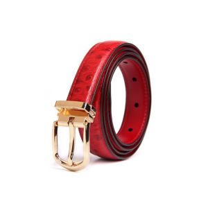 Red 125cm Womens Ostrich Leather Belt With Gold Buckle