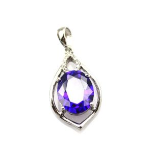 Fashion Jewelry 925 Silver 8mmx10mm Oval Created Amethyst Pendant (PSJ0422)