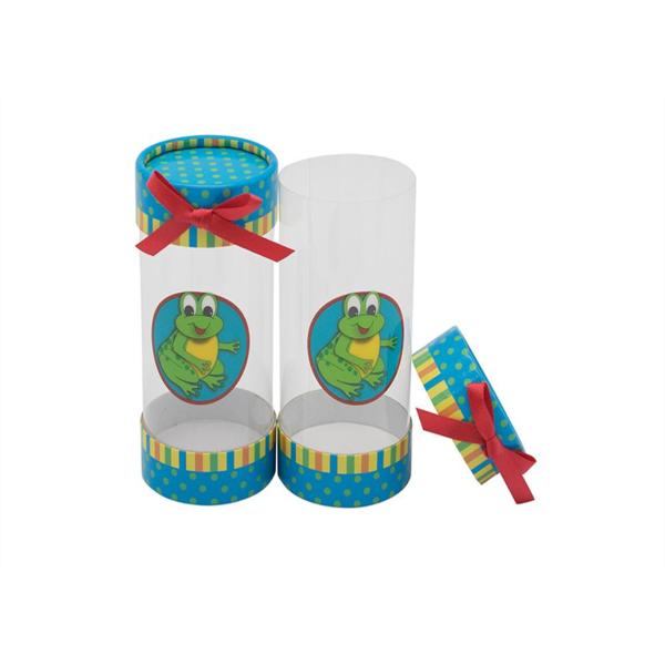 Little Plastic Presentation Box , Pvc Cylinder Packaging Box With Ribbon Bow