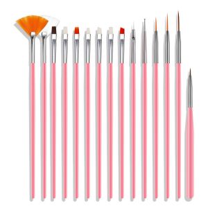 Plastic Handle Pink Nail Beauty Brush 15 pcs Painting Art Brush for Promotion