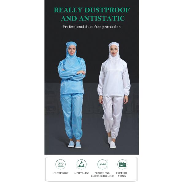 H-1122 Antistatic Dustproof Workwear Polyester Filament Yarn Coverall with Hood Long Sleeve Customizable for Cleanroom Pharmaceutical Electronic