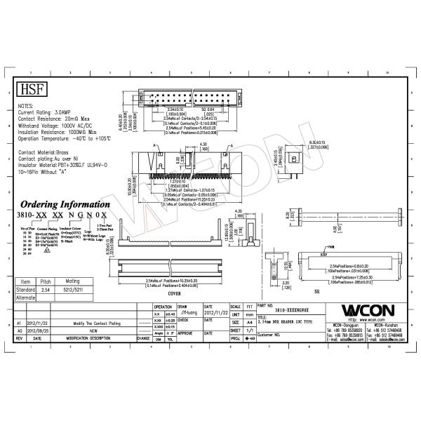 2.54 Box Header PBT Brass Semi Gold Tin Plating IDC Type Board To Wire Connectors Pierced ox horn