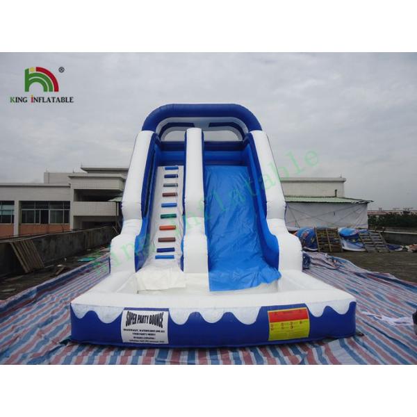 0.55mm PVC Tarpaulin Single Lane Inflatable Water Slide With Pool Blue / White Color