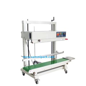 Quality FR-1100V Electric Vertical Continuous Band Sealing Machine for Food/Beverage Plastic Bags Foil Film Pouch Packaging Machine for sale